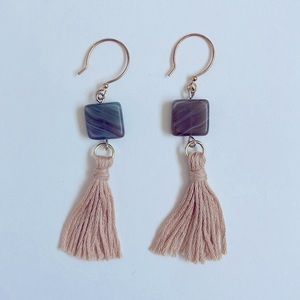 Tan Dangle Tassel Earrings